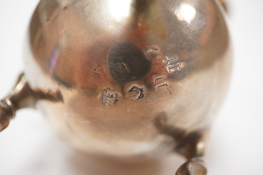 A mid 18th century silver cream jug, indistinct marks, 92mm, 3.3oz. Condition - fair